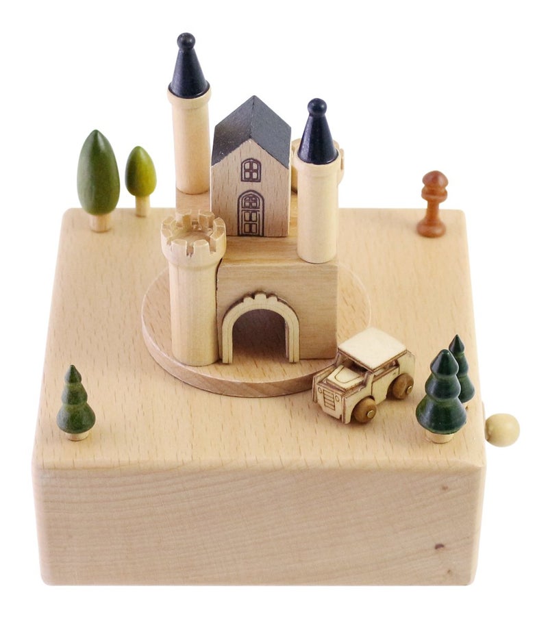 JustNile Delightful Quality Wooden Musical Box Featuring European Castle with Small, Moving Magnetic Car | Plays "Castle In The Sky" Song - Image 3